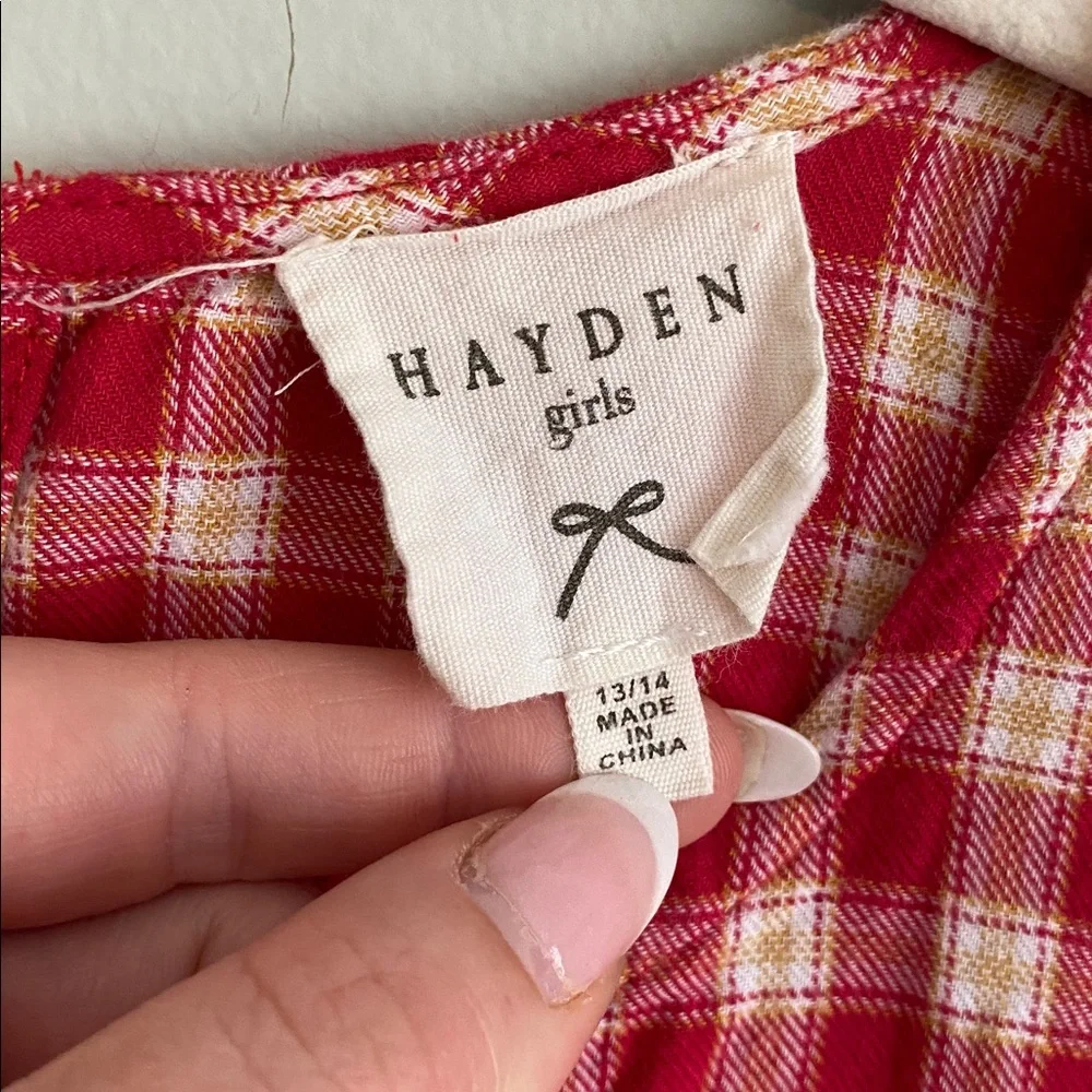 Hayden Girl’s Red and White Plaid Long Sleeve Mini Dress Size 13/14